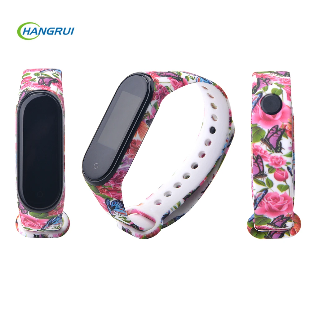 Для mi band 3 4 ремешок с принтом силиконовый ремешок на запястье для xiaomi mi band 3 Replacemet Камуфляжный браслет для mi band 3 браслет - Цвет: Color butterfly