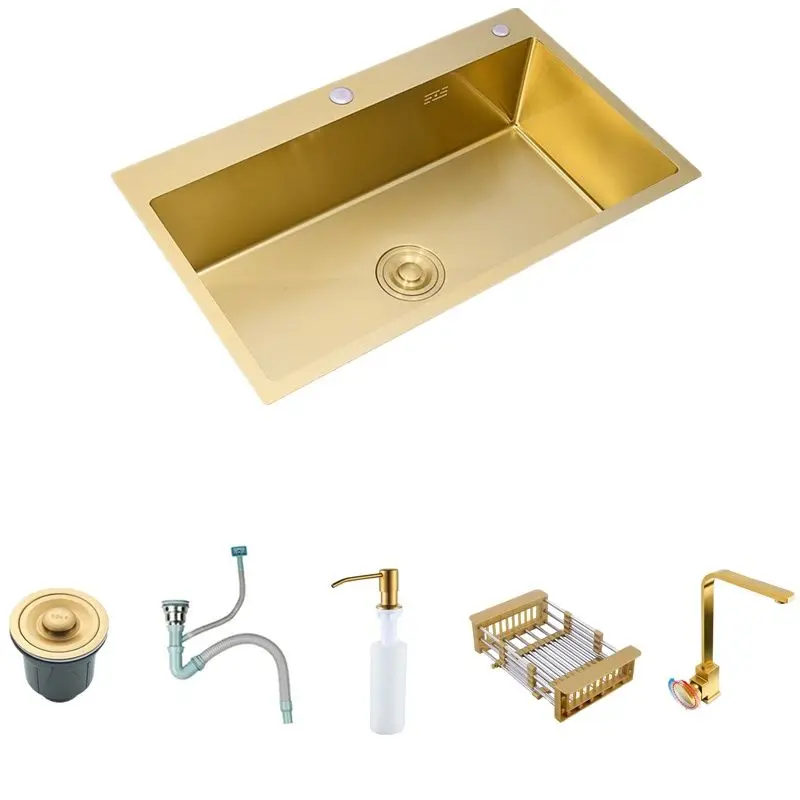 

Brushed Gold Single Bowl Above Counter or Udermount Kichen Sink 304 Stainless Steel 1.0 Thickness Kitchen Basin Sinks AUTR