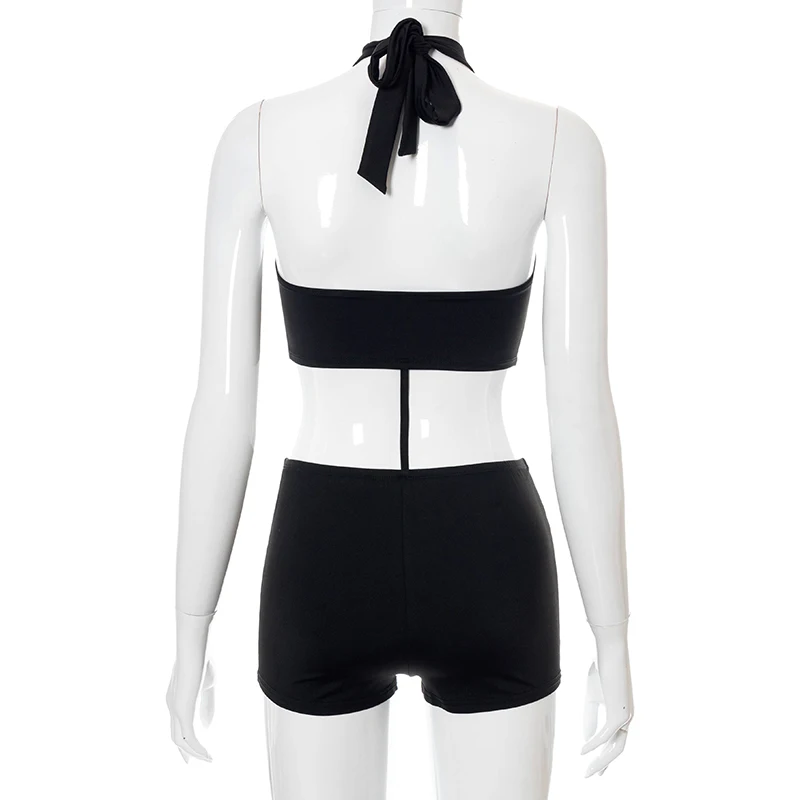 

Cutenove Sexy Party Club Romper Summer Female 2021 Hollow Out Backless Halter Lace-Up Romper Women Streetwears