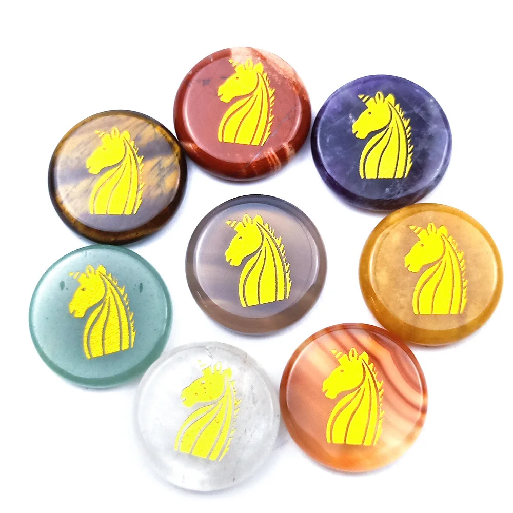 

Feng Shui Stone 25mm Semi-precious Crystal Agate Jade Tigereye Magic Unicorn Christmas Crafts 8 Colors for Choice