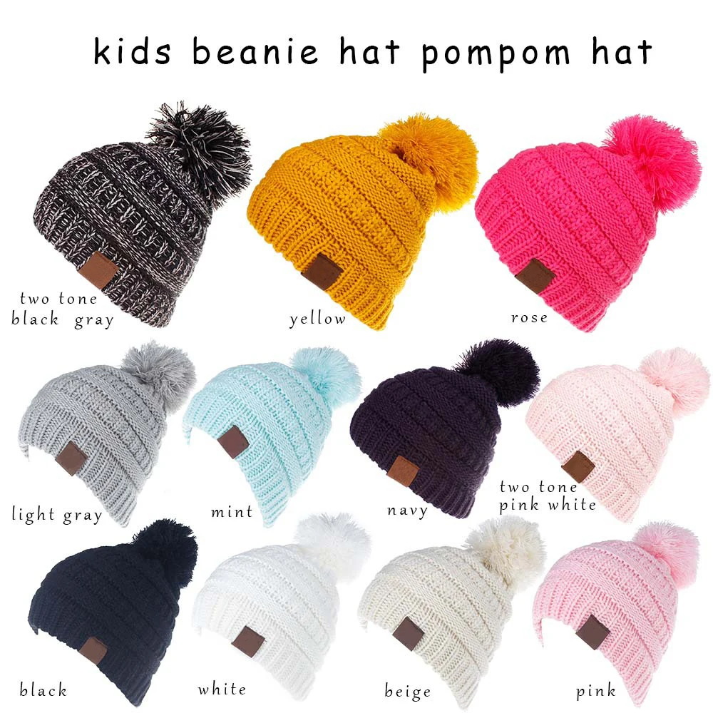 Kids Beanies Baby Hat Pompom Knitted Winter Children Cap For Girl 's | Мать и ребенок