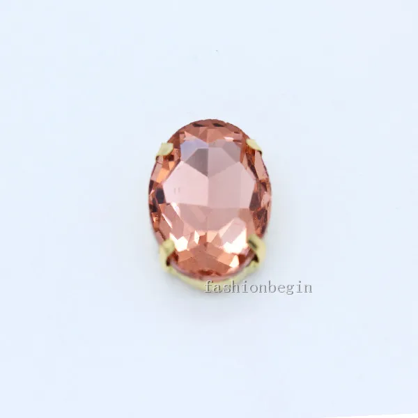 peach Все размеры, Овальные, 24 цвета, кристалл, стекло, камень, пришитые стразы, 4 бусины с отверстиями, Золотая основа, кнопка для свадебного платья, одежда, ремесло, сделай сам - Цвет: peach