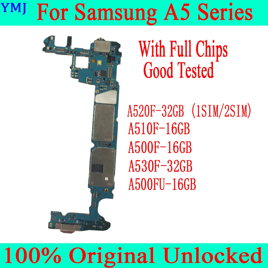 

Высококачественная разблокированная материнская плата для Samsung Galaxy A5 A510F A520F A500FU A530F с чипами, хорошо работающая оригинальная материнская плата