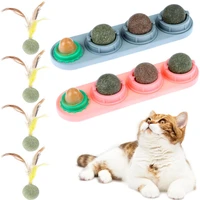 cat toys catnip ball set cat treat toys snack self adhesive rotated catnip ball cats wall mount molar teething toy for cats ball