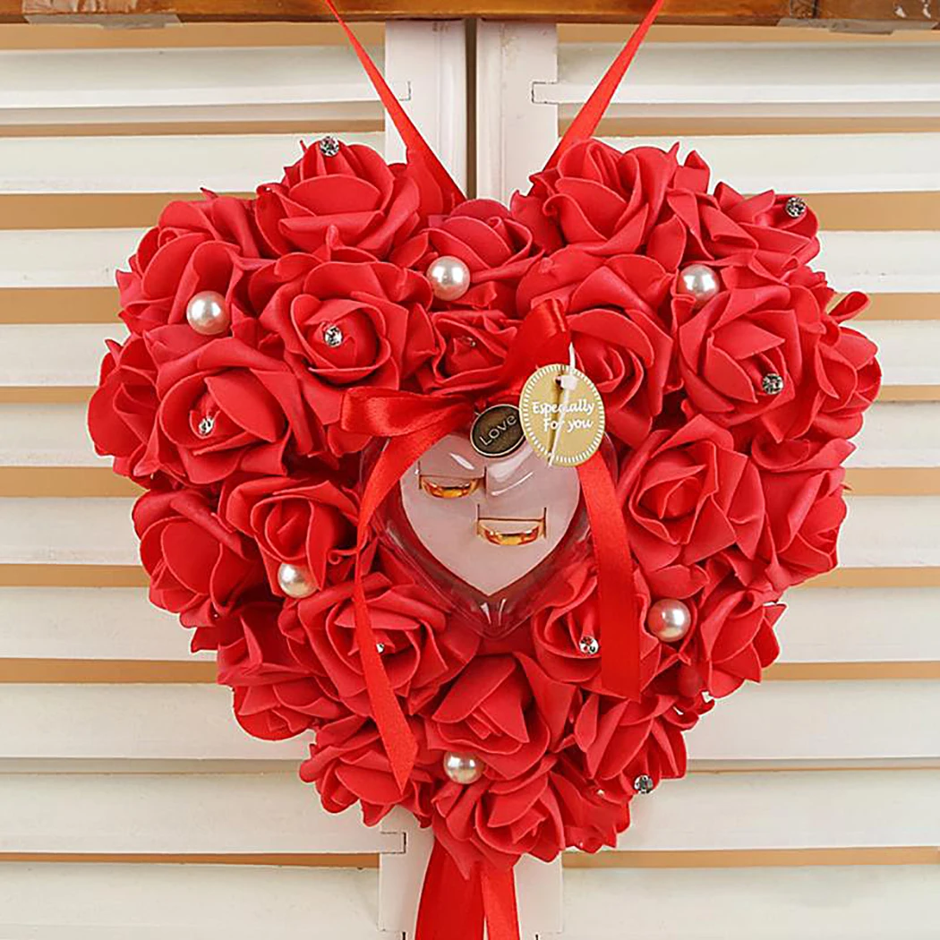 

Wedding Ring Box Pearl Decor Ring Pillow Heart Shape Romantic Rose Engagement Ring Box Ring Holder Boxs Jewelry Ring Display