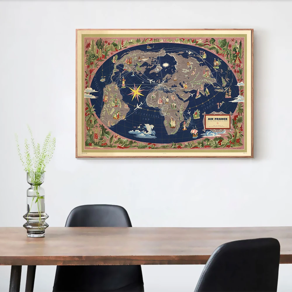 Винтажная Карта путешествий по миру Картина на холсте в стиле ретро крафт