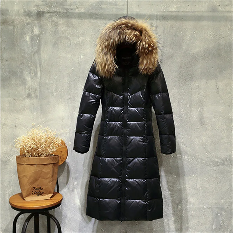 Enlarge 2022 Winter Jacket Women Real Fur Coat natural Raccoon Fur Collar Long Parka Duck Down jacket waterproof