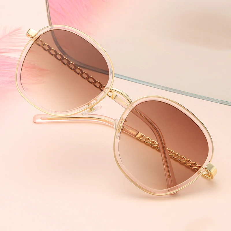 KUJUNY большие оправы круглый Для женщин цепочка для солнцезащитных очков
