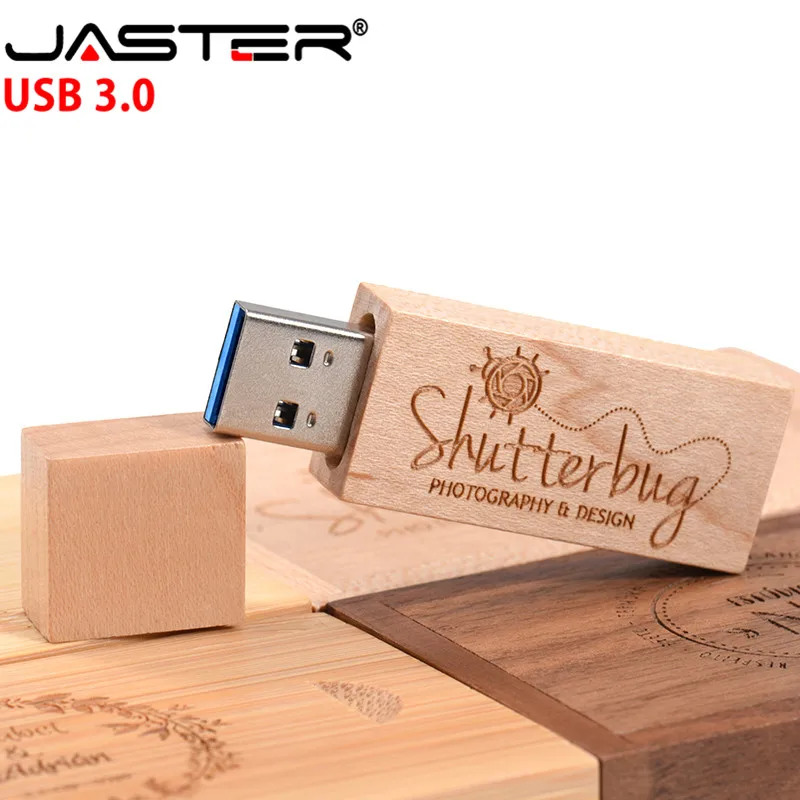 USB флеш накопитель JASTER в деревянной кленовой коробке с логотипом на заказ 4/16/32/64