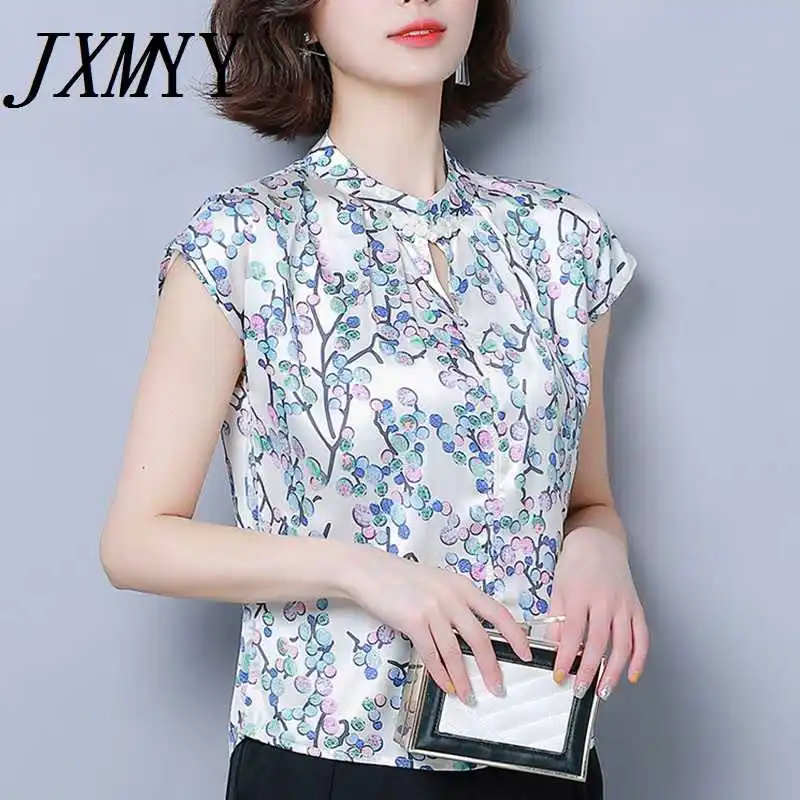 

ICCLEK JXMYY Plus Size Women's Short-Sleeved Fashion European And American Style Floral Elegant And Thin Small Shirt Si