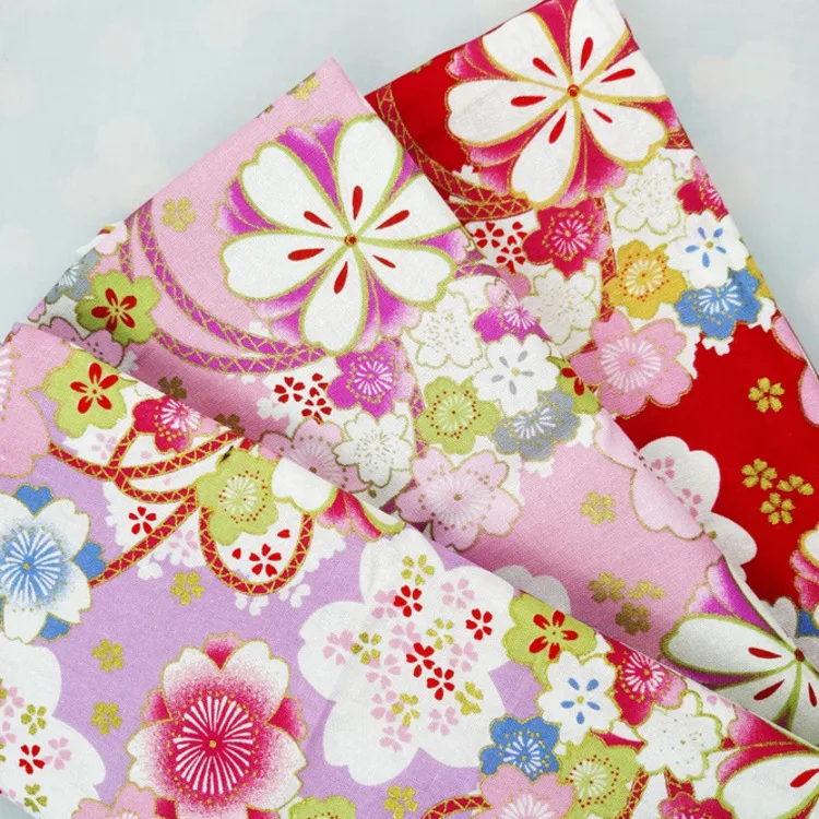 Ткань в японском стиле с принтом и позолотой хлопчатобумажная ткань Чонсам