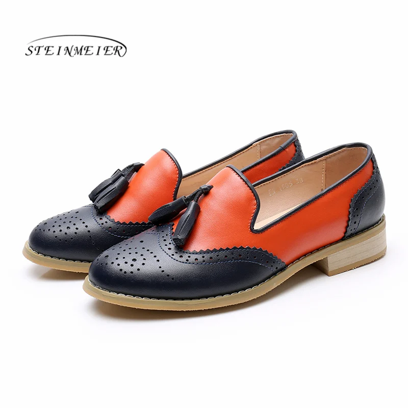 blue orange tassel Женские туфли-оксфорды на плоской подошве; весенняя обувь для женщин; летние туфли из натуральной кожи на плоской подошве; винтажные лоферы на шнурках; повседневные кроссовки; - Цвет: blue orange tassel