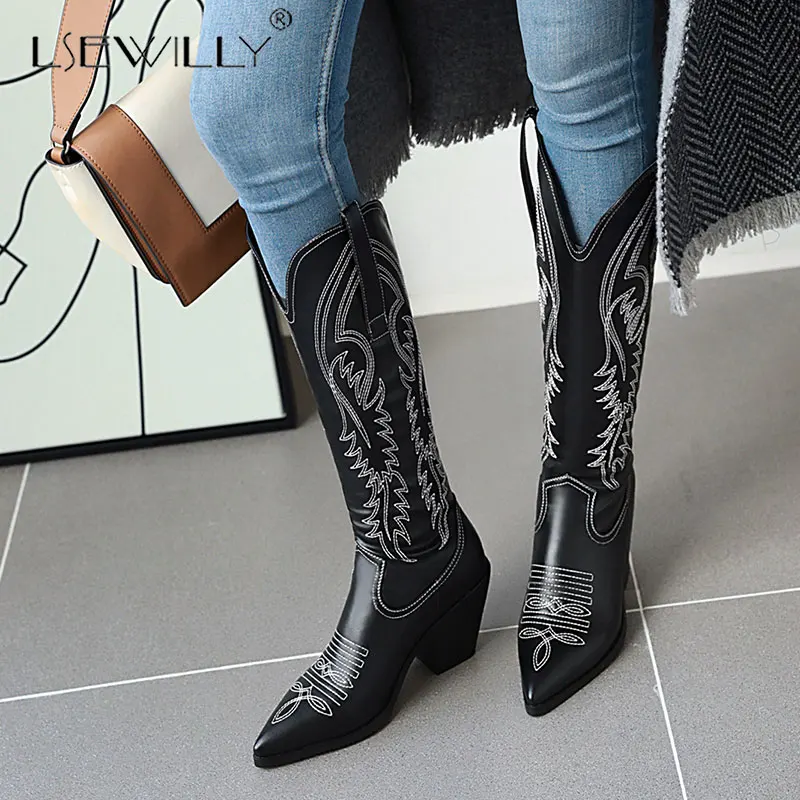 

Lsewilly New Fashion Pointy Toe Runway Boots Women Knee High Boots Slip On Strange High Heels Ladies Chelsea Boots Botas Mujer