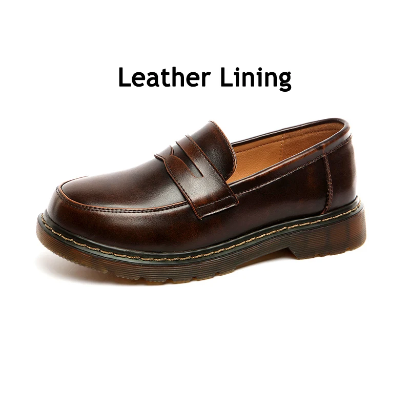 Brown Leather Lining Женские туфли-оксфорды в британском стиле ретро; обувь из натуральной кожи; женская обувь на плоской подошве без застежки; женские туфли на плоской подошве с круглым носком; женские лоферы; оксфорды - Цвет: Brown Leather Lining