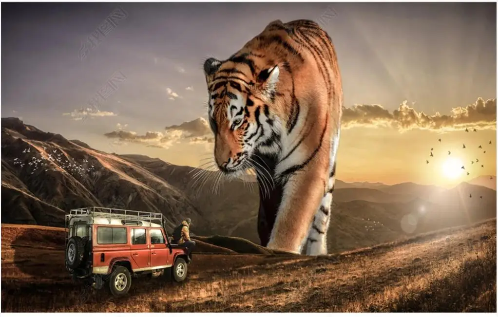 

Custom photo wallpaper for walls 3 d murals HD dream tiger car idyllic mountain mural wall paper home decor