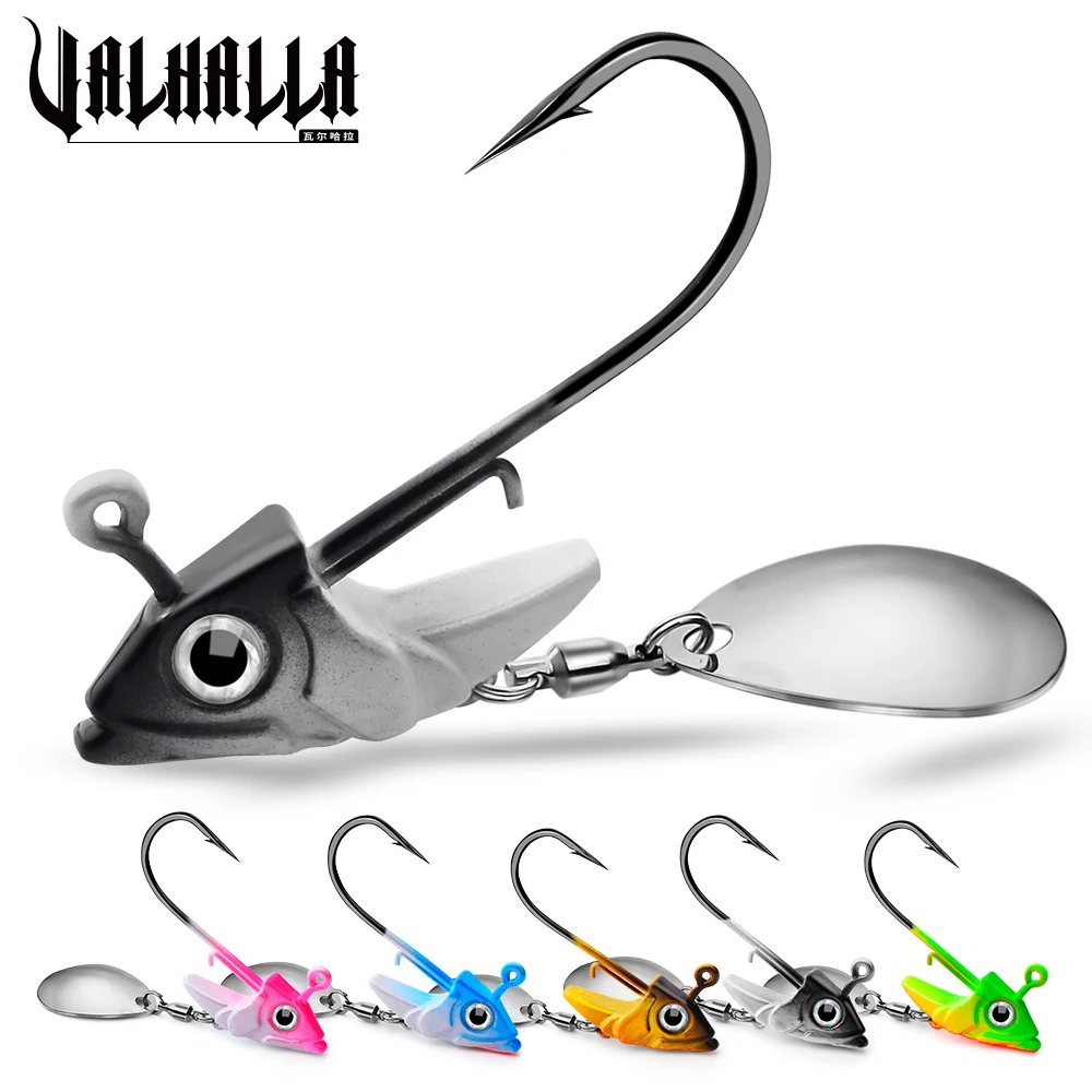 VALHALLA 100PCS Fishing Head Hooks 7.5g 10.5g 15g 3D Eyes Rolling Swivel Spinner Spoon Sharp Jig Hooks Fishing Accessories