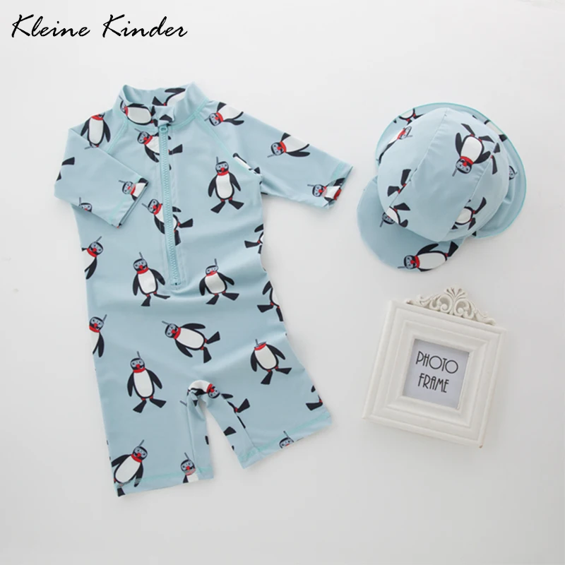 Boy Baby Swimwear Hat 2PCS Set Shark Dinosaur Penguin Summer Boys Swimming Suit Infant Toddler Swimsuit Kids Beach Bathing Suits