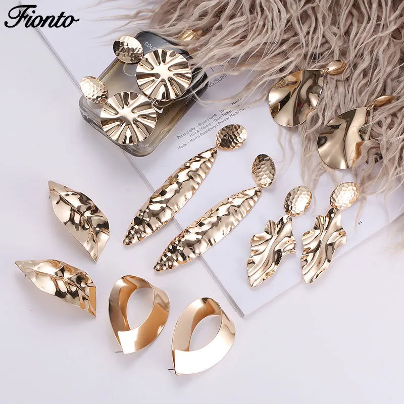 FIONTO 2019 Необычные Эффектные серьги женские золотые металл серебристого цвета