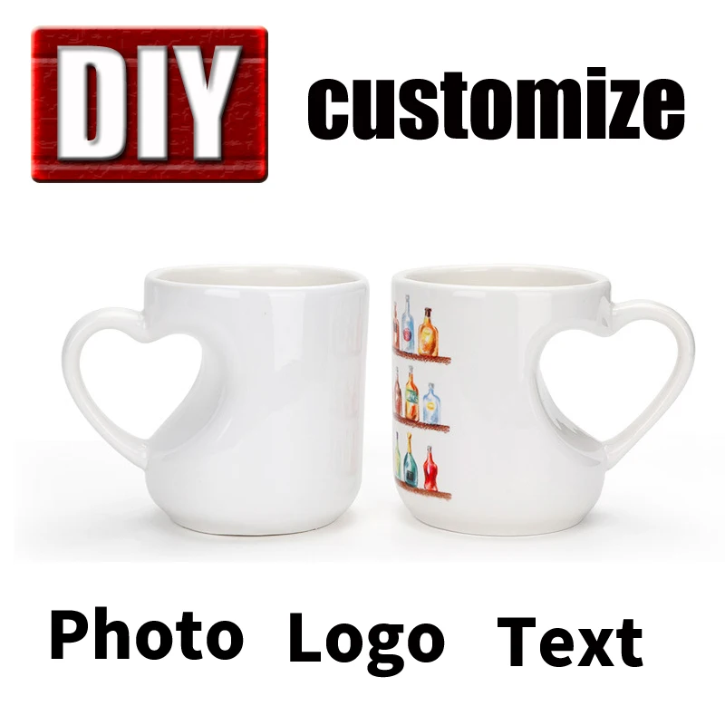 

DIY Custom Coffee Milk Ceramic Mug Print Image Picture Photo Logo Text White Peach Heart Cup Personalized Gift White Mugs