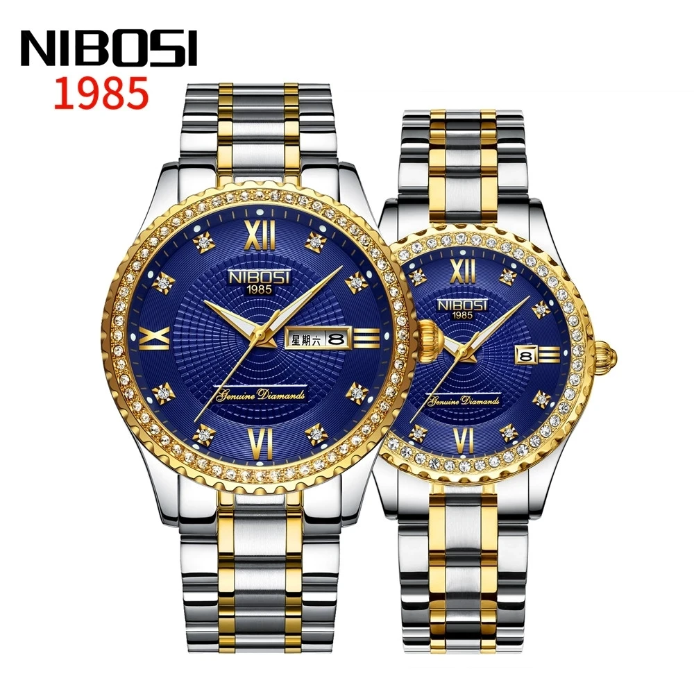 NIBOSI Couple Watch Mens Watches Top Brand Luxury Luminous Quartz Watch Women Ladies Dress Wristwatch Fashion Casual Lover Clock