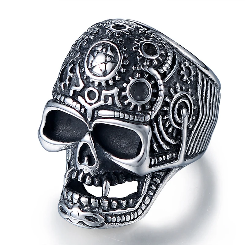 Кольцо с большим черепом мужское Превосходное качество 316L нержавеющая сталь