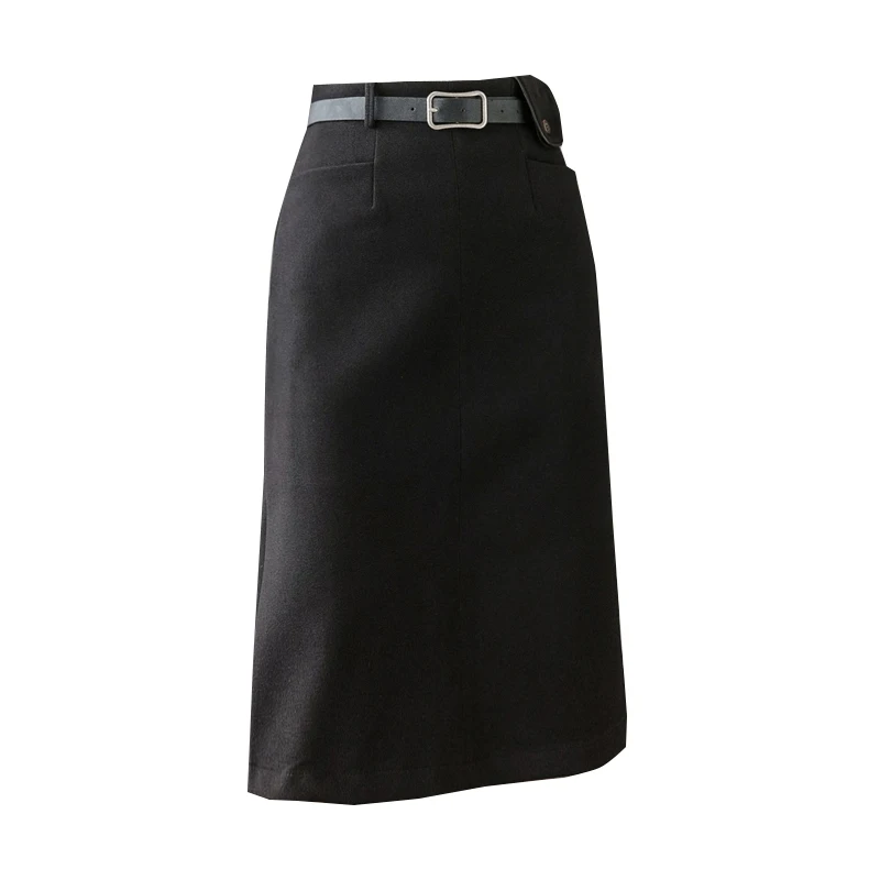 

2020 Autumn Winter Solid Woolen Women Wrap Skirt with Belt Korean Work OL Retro Split Office Ladies High Waist A-Line Skirts