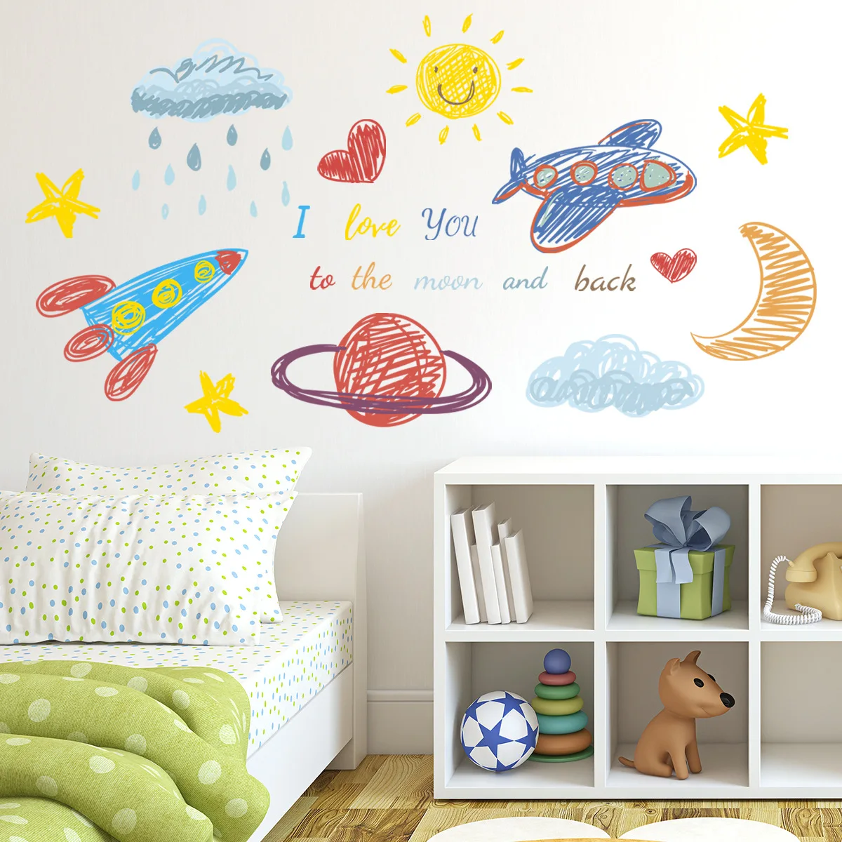 

Space Universe Cartoon Kids Room Wall Stickers Eco Friendly Harmless Removable DIY Wallpaper For Nursery Decoration Accessories