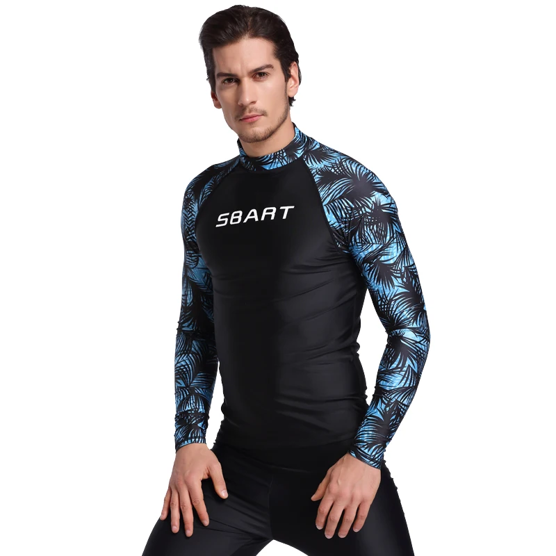 

SBART Rash Guard Men UPF 50+ Long Sleeve Splice UV Sun Protection Basic Skins Surfing Diving Swimming Windsurfing T Shirt L