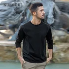 Мужская футболка с длинным рукавом KUEGOU, черная хлопковая футболка с длинными рукавами, в полоску, в стиле пэчворк, осень 2022