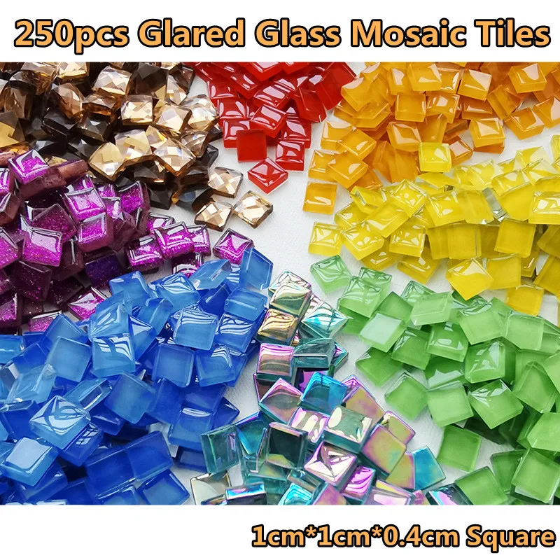 

250pcs Glared Glass Mosaic Tiles 1*1*0.4cm Square Mosaic Stones DIY Mosaic Making Materials Children/Kids Handmade Crafts Tiles