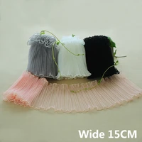15cm wide single layer luxury tulle soft lace 3d pleated mesh fabirc elastic ruffle ribbon fringe trim for clothing accessories