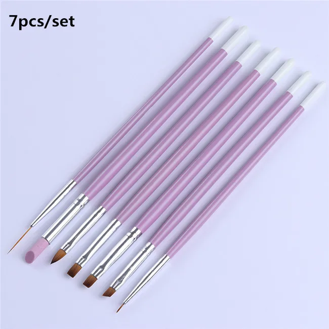 7pcs nail brush Ur Sugar 20 г акриловый порошок кристалл полимер дизайн ногтей накладные кончики ногти художественный строитель розовый белый для маникюра полимерные инструменты - Цвет: 7pcs nail brush
