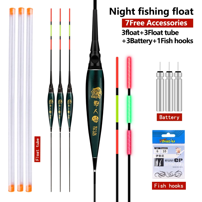 

3PCS Luminous Fishing Floats+3 Float Tubes+3 CR425+1 bag Hooks Luminous Buoy Lake River Electric Buoy Vertical Nano Boya Tackle