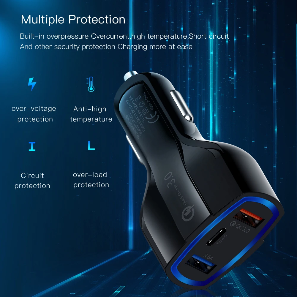 Автомобильное зарядное устройство USB 3 0 для Iphone X Samsung S9 Huawei P30 Xiaomi Mi9 QC3.0 3.5A |