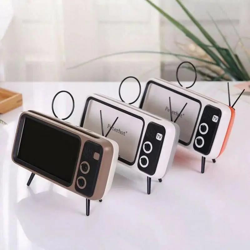 Retro TV shaped stereo Bluetooth speaker Desktop Lazy Phone holder bracket Multipurpose mobile phone bracket For mobile phone