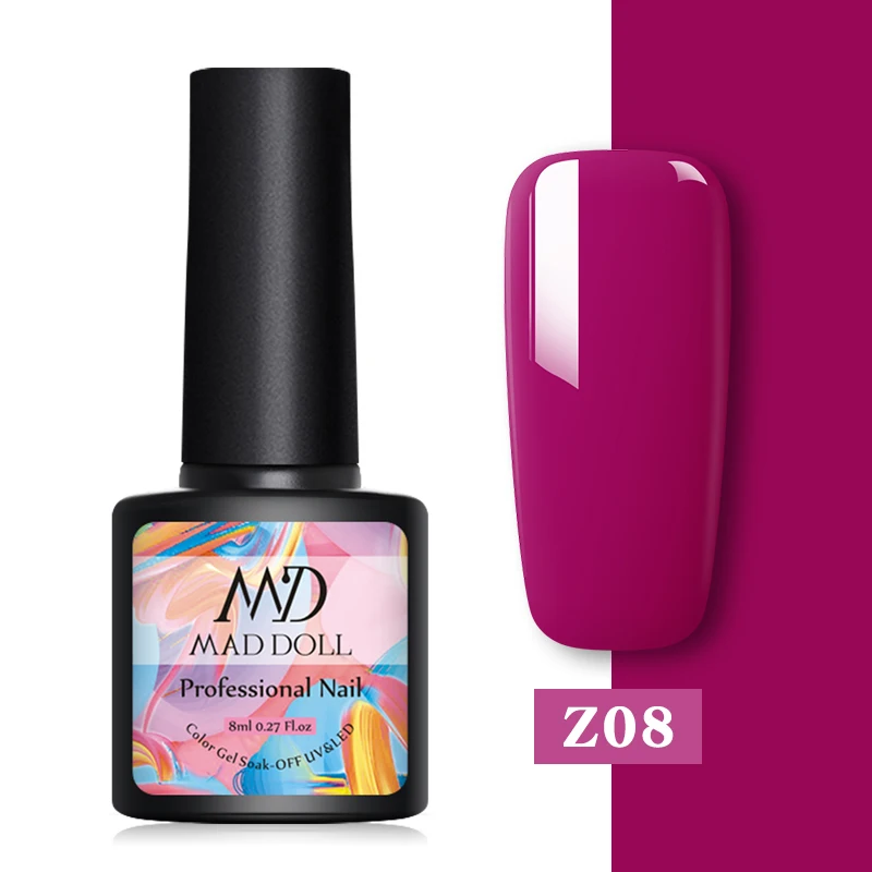Z08 MD MAD DOLL, 8 мл, УФ-гель для ногтей, серый, черный, чистый цвет для ногтей, отмачиваемый Гель-лак, однократный полуперманентный гель для ногтей - Цвет: Z08