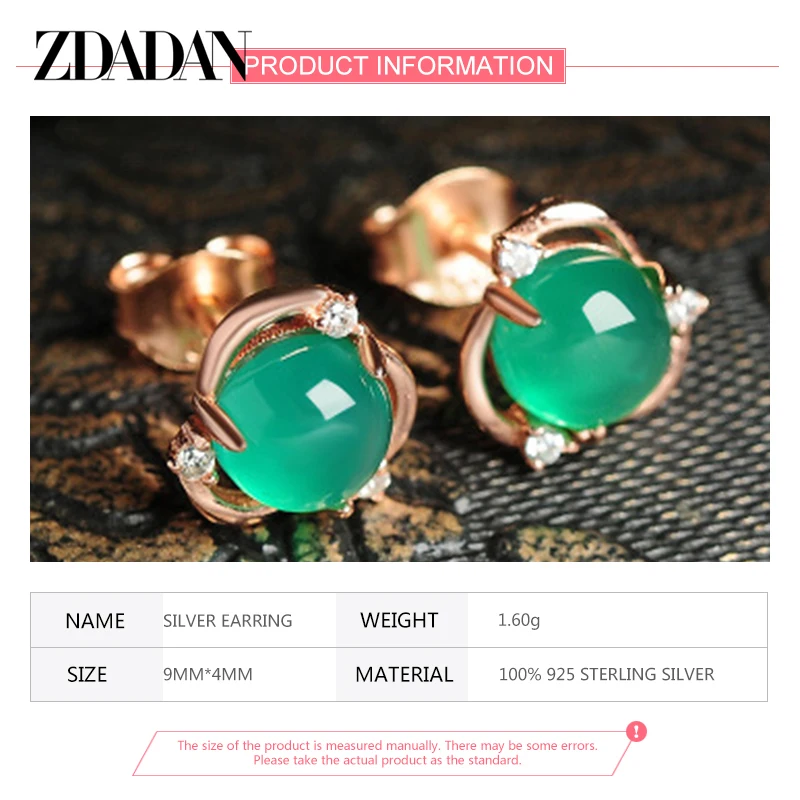 

ZDADAN 925 Sterling Silver 6MM Round Emerald Stud Earrings For Women Wedding Jewelry Gifts