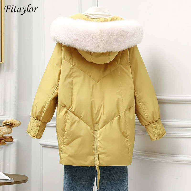 Fitaylor/зимняя куртка средней длины с капюшоном и большим натуральным меховым