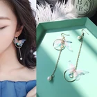 Корейские Симпатичные металлические серьги-кольца с бабочкой бантом жемчугом Асимметричные подвесные висячие серьги для женщин и девушек подростковые тренды 2021 Новое поступление