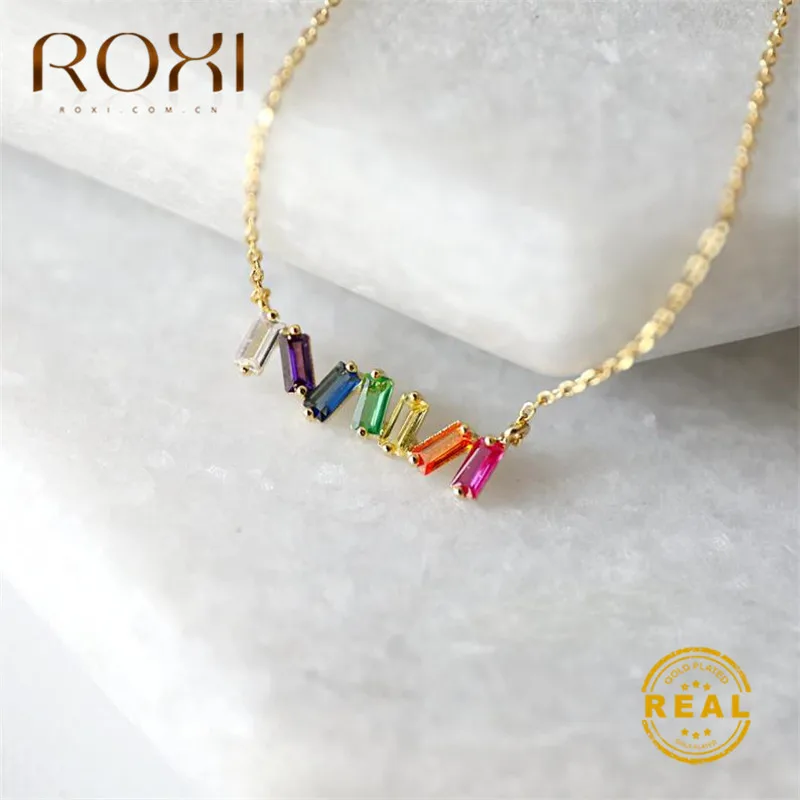 ROXI Радуга ожерелье с фианитами Для женщин геометрический Циркон с радужным блеском ожерелье с удлиненной цепью& Подвески ювелирные изделия колье в стиле бохо - Окраска металла: Gold chain