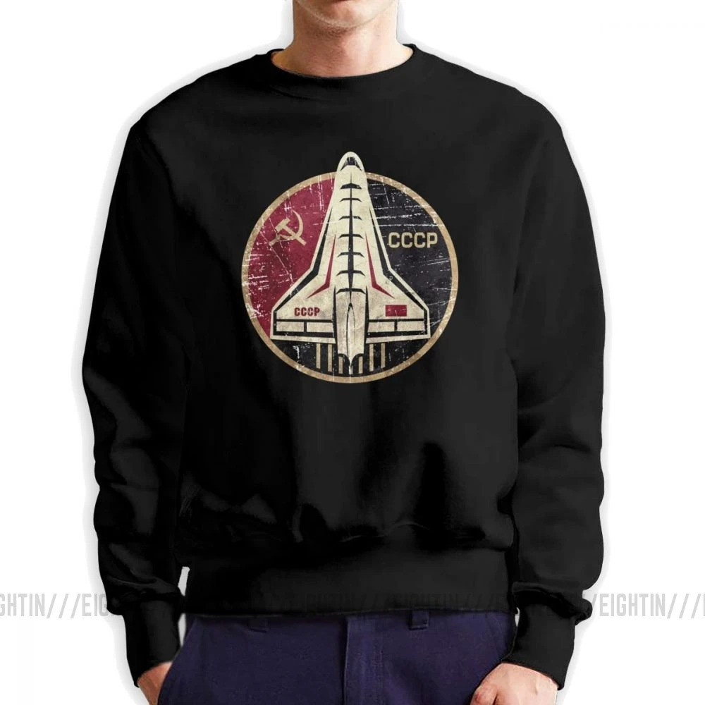 CCCP Yuri Gagarin Space Shuttle Emblem Men's Pullover Organic Cotton Crazy Sweatshirt Crew Neck Tops Original Hoodie - Цвет: Черный