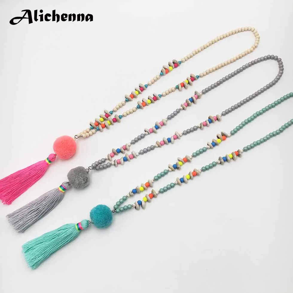 Красочные деревянные бусины ожерелье с раковинами богемное Бохо этнический