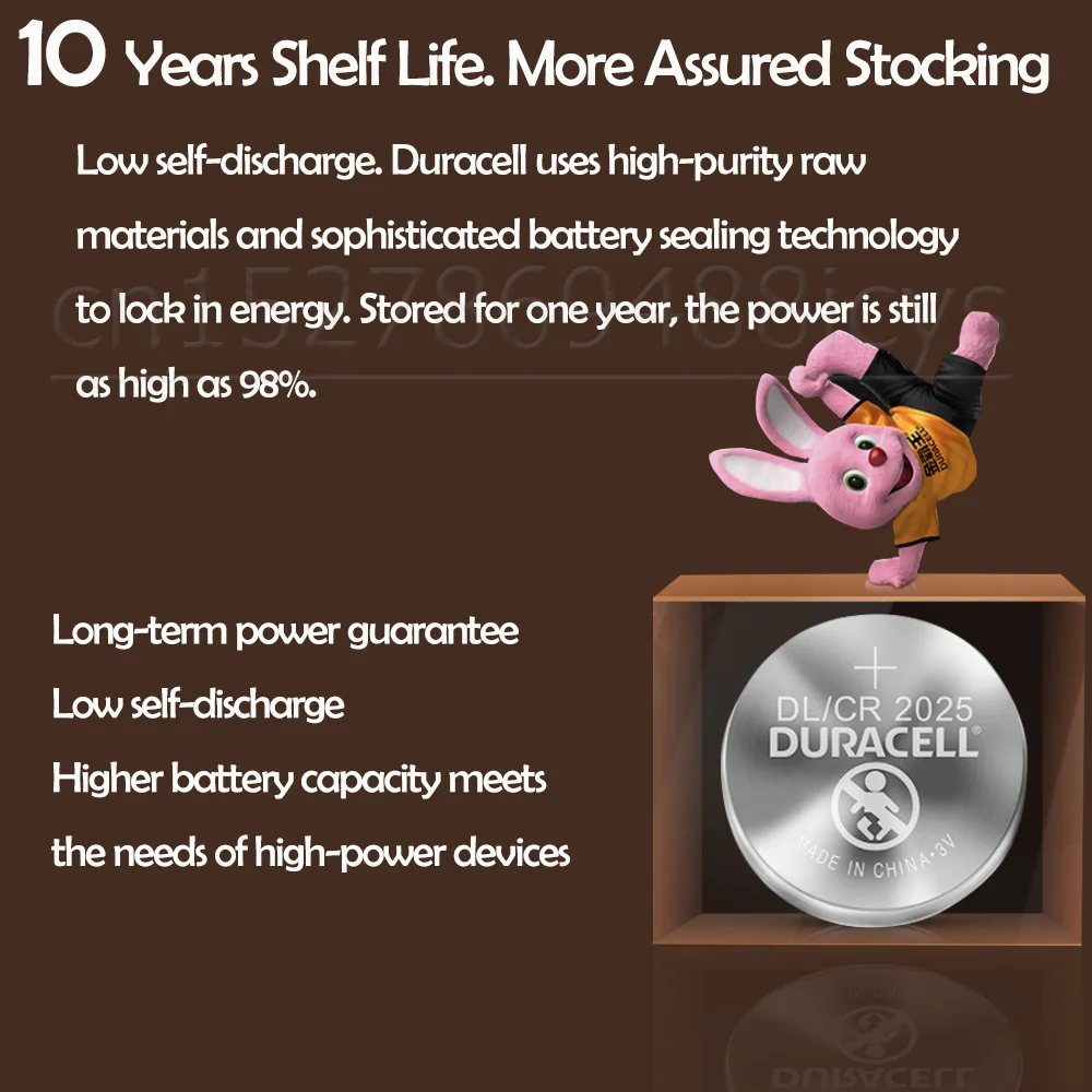 10 шт. оригинальные литиевые батареи DURACELL CR2025 DL2025 DLCR2025 ECR2025 GPCR2025 150 мАч 3 в для часов