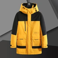 high end 2021 winter mens white duck down jackets mid length casual hooded parkas thick warm top coats cold outwear windbreaker