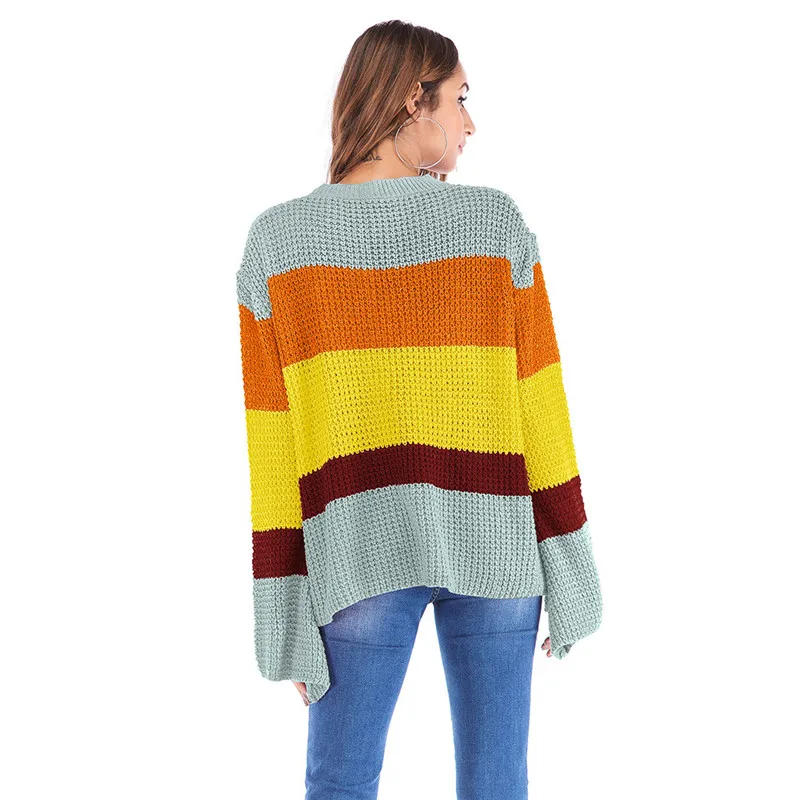 Полный 2019 женский свитер Топ вязаный с круглым вырезом рожок длинный рукав три