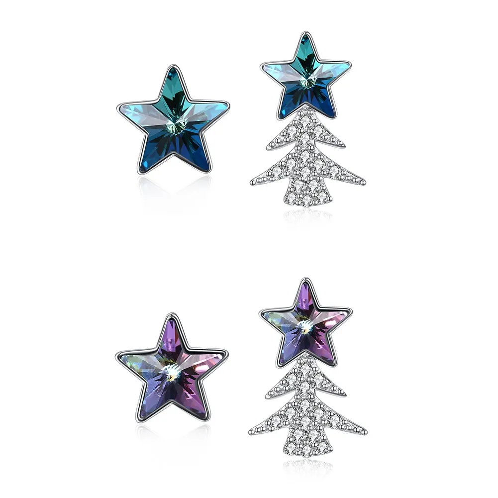 

Sterling Silver Christmas Hot Sales Asymmetrical Christmas Tree Crystal Earrings