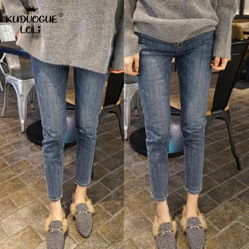 Женские прямые джинсы стрейч с завышенной талией|Узкие джинсы| |