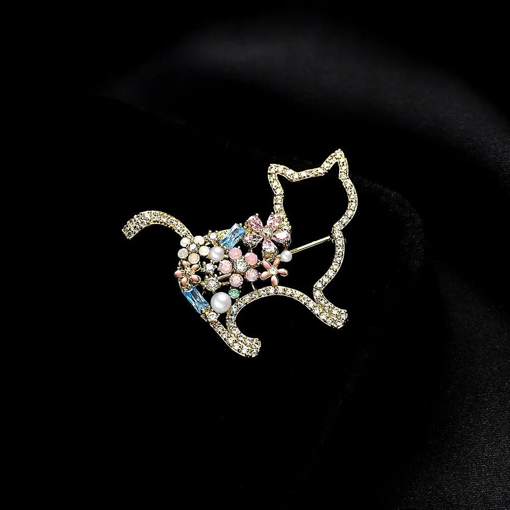 Женская металлическая брошь в виде кошки значок с цирконом свадебное