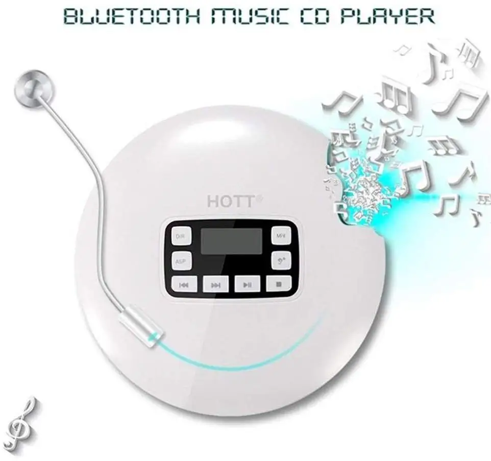 HOTT портативный персональный Bluetooth CD-плеер поддерживает разъем для наушников, светодиодный дисплей, анти-пропуск музыки подходит для прослушивания музыки