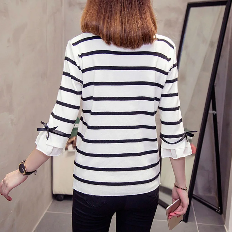 2020 женская футболка свободного покроя с круглым вырезом полосатая для женщин